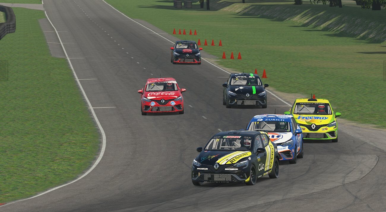Renault Clio Cup field in iRacing, every car in a different sponsor livery